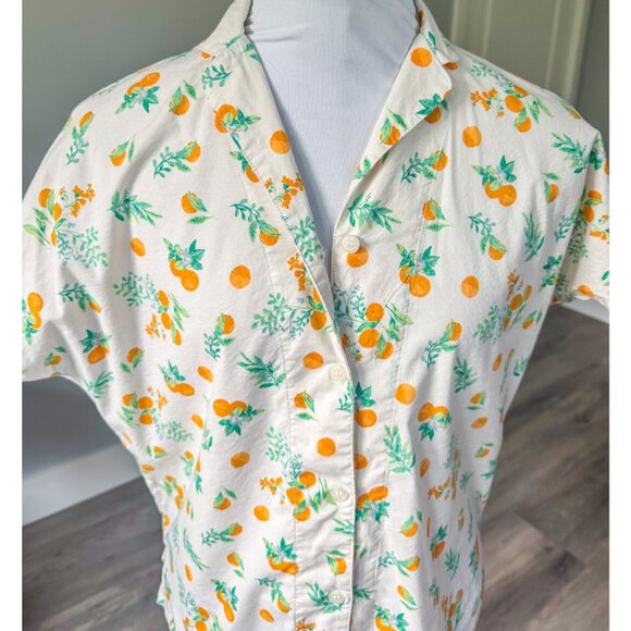 Uniqlo Oranges All-Over Print Short Sleeve Button Up Blouse - Picture 9 of 9